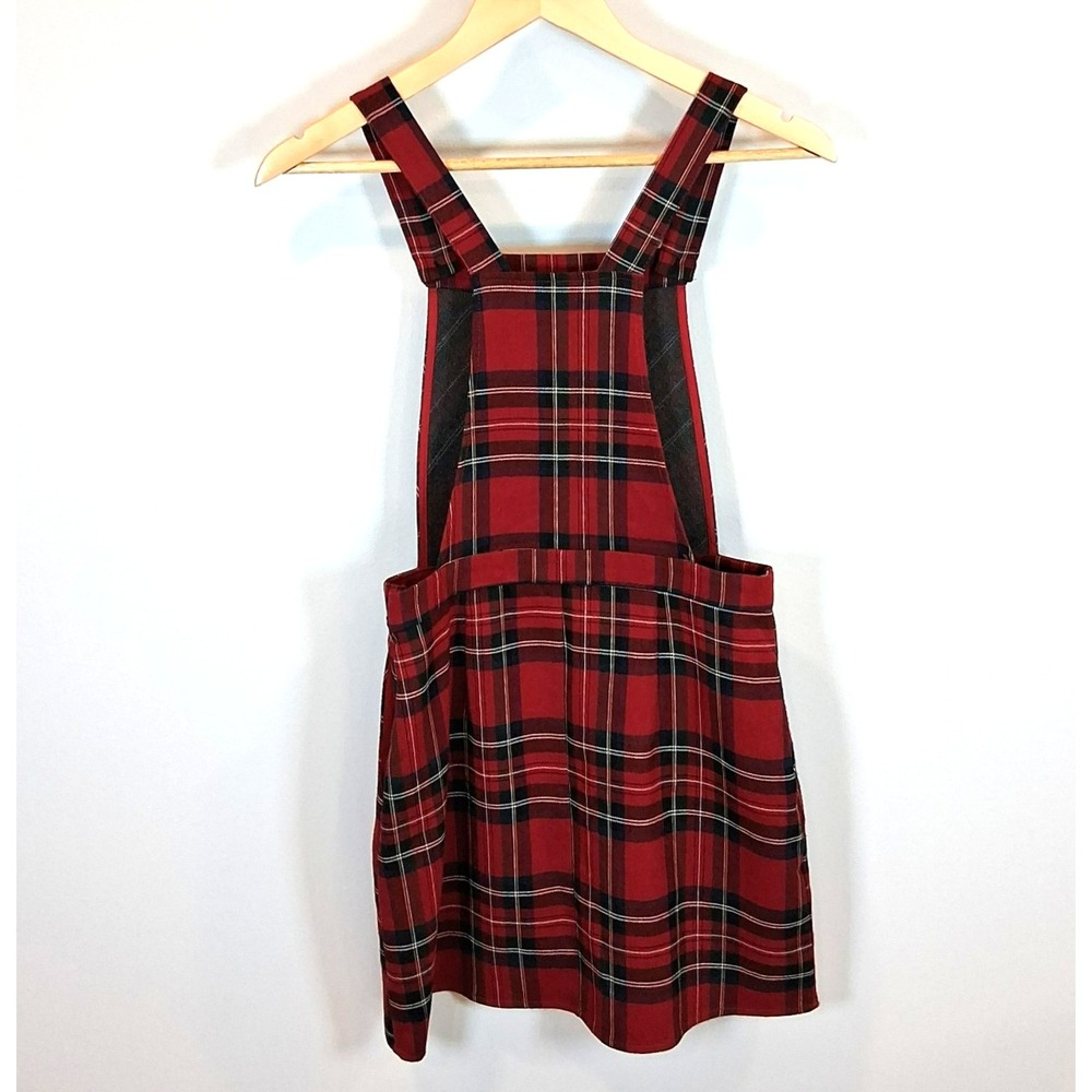 Forever 21 Red Plaid Bib Overall Dress Size S Dark Academia School Girl Preppy - Picture 11 of 14